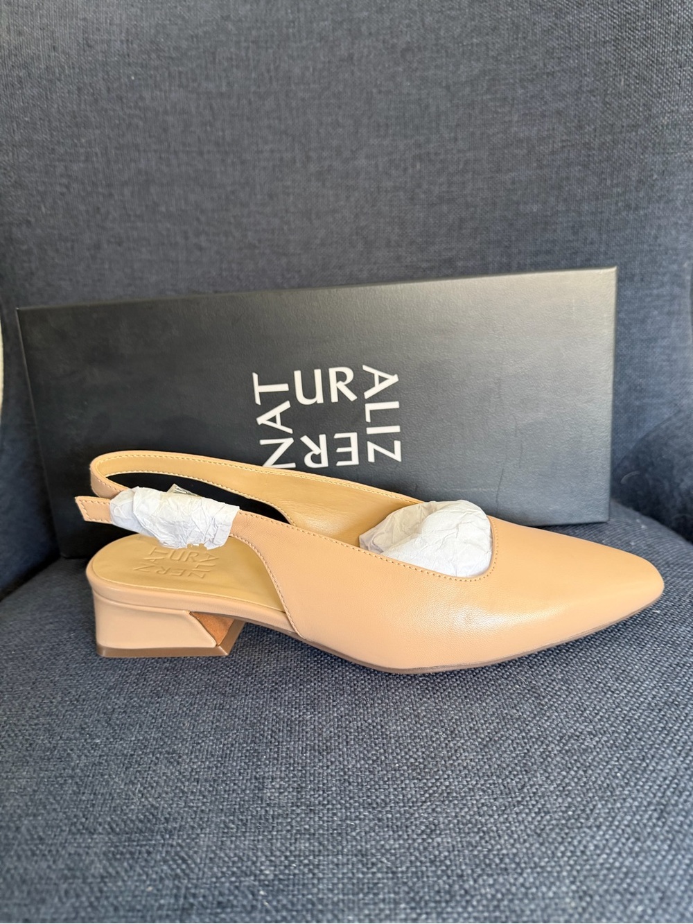 Naturalizer Beige Pointed Toe Slingback Low Block Heel